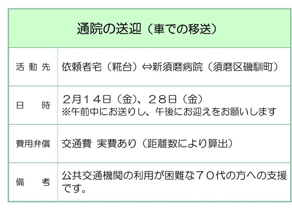 通院の送迎（期日限定）